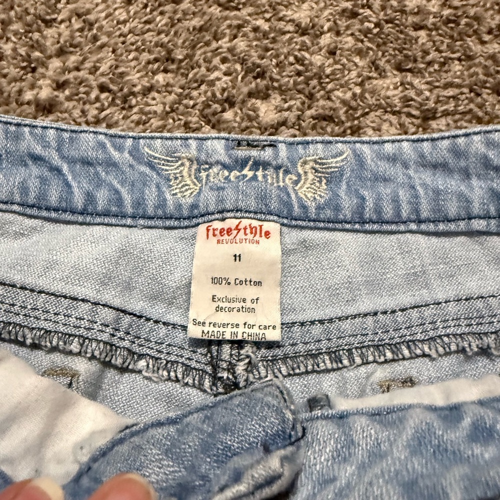 Revolution Light Blue Jean Shorts with Lace Trim - Picture 2 of 3